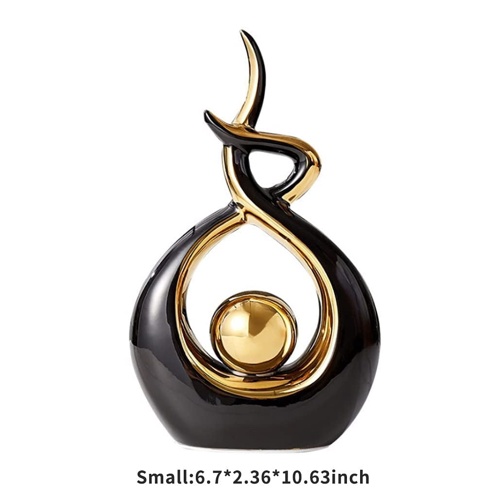 Ceramic Statue Figurine Black and Gold Small Modern Abstract Art Home Decor