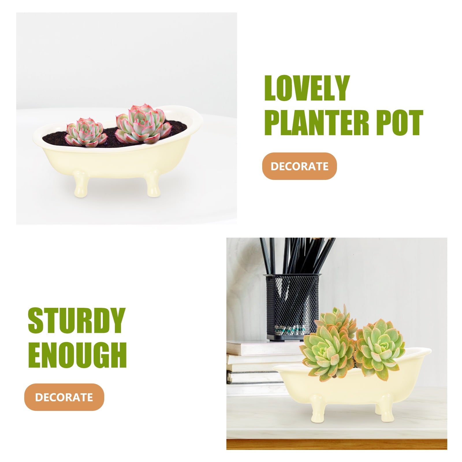 Succulent Plant Pot Mini Bathtub Figurines Flower Chic Flowerpot Planter