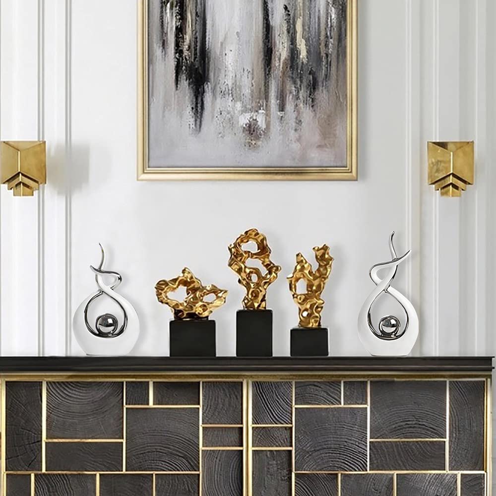 Ceramic Statue Figurine Black and Gold Small Modern Abstract Art Home Decor