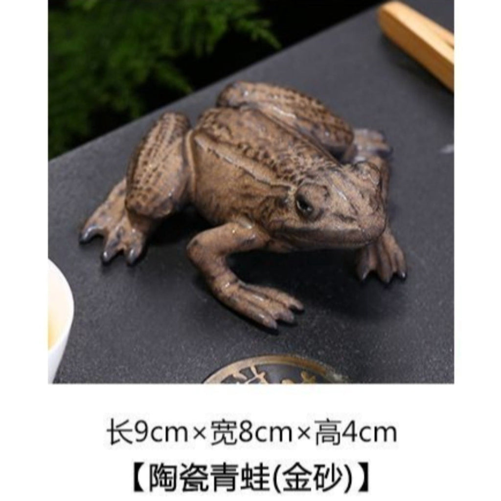 Ceramic Frog Tea Pet Figurine Feng Shui Decor Table Ornament