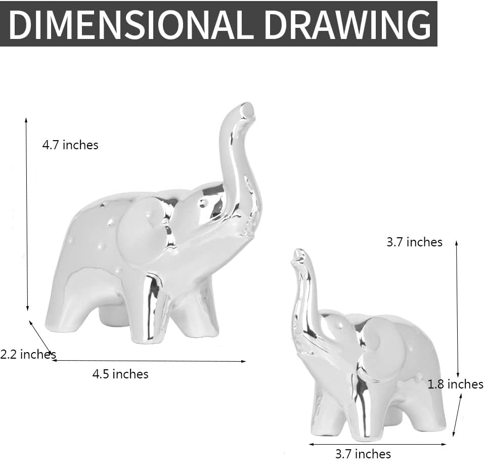 A Pair Elephant Statue Home Decor,Sculpture for Office Desktop Bookshelf (Ceramics Silver)