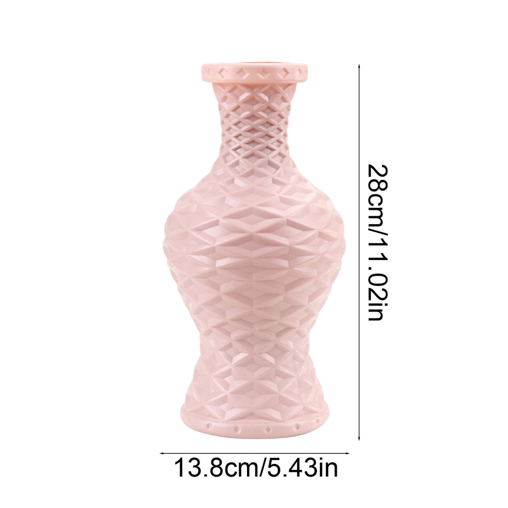 Plastic Flower Vase with Imitation Glazed Finish, 11 Inch Shatterproof Decorative Centerpiece for TV Cabinet and Living Room Styling