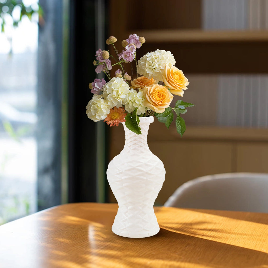 Plastic Flower Vase with Imitation Glazed Finish, 11 Inch Shatterproof Decorative Centerpiece for TV Cabinet and Living Room Styling