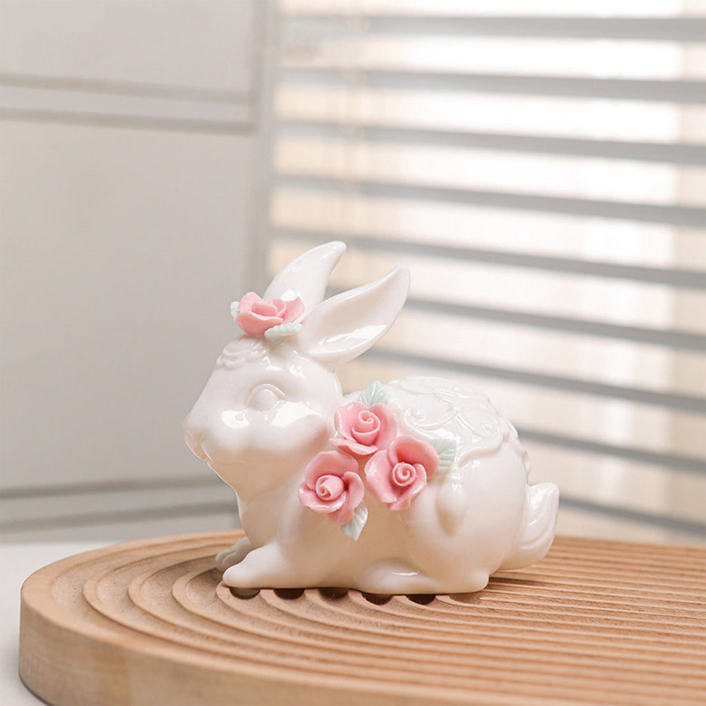 Easter Decorations Ceramic Bunny Figurine, White Rabbit Ornament for Spring Home Accent, Cute Shelf Decor for Living Room Tabletop Centerpiece