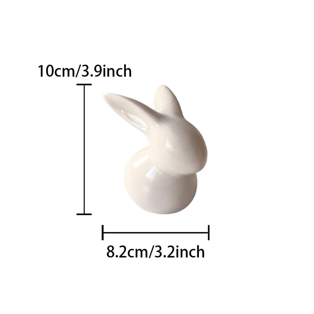 Easter Decorations Ceramic Bunny Figurine, White and Pink Rabbit Statue for Home Accents, Spring Table Centerpiece or Shelf Decor