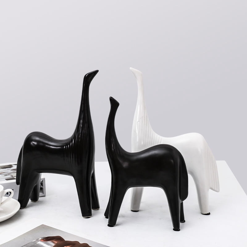 Ceramic Horse Statues，Black Modern Small Ceramic Animal Statues Decorative，Ornaments for Living Room Bedroom Office Desktop Cabinet Home Decor