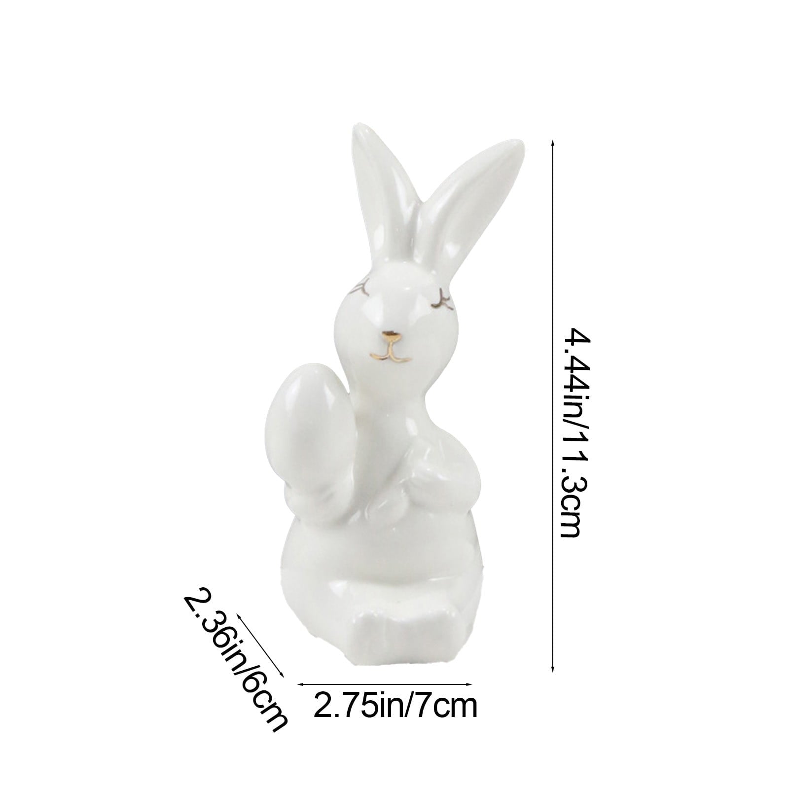 Ceramic Easter Bunny Figurine with Egg, White Spring Home Decor for Tabletop, Cute Rabbit Ornament for Holiday Shelf Decorations