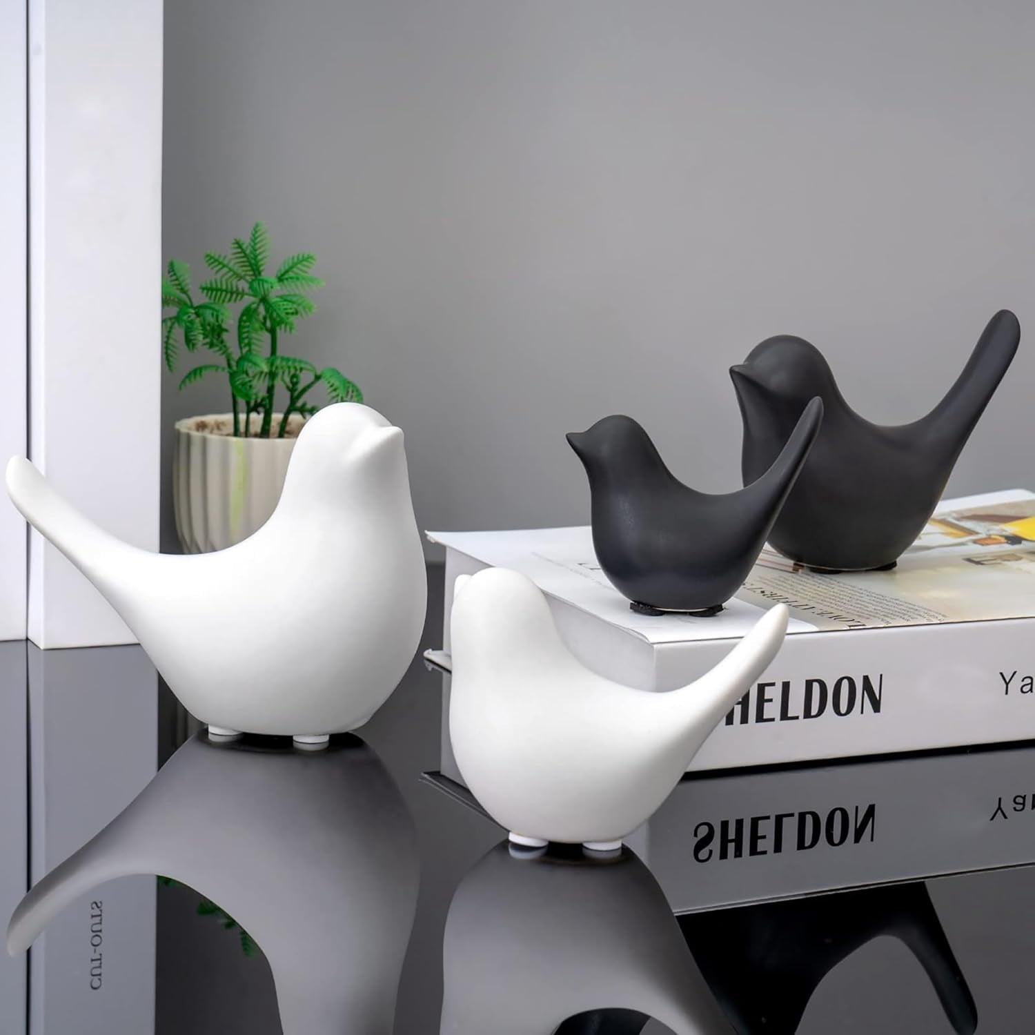 Small Birds Statues Gold Home Decor Modern Style Figurine Decorative Ornaments for Living Room, Bedroom, Office Desktop, Cabinets Extra Large-Golden