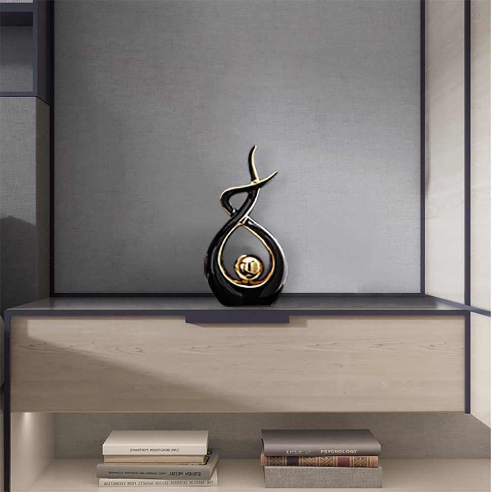 Ceramic Statue Figurine Black and Gold Small Modern Abstract Art Home Decor