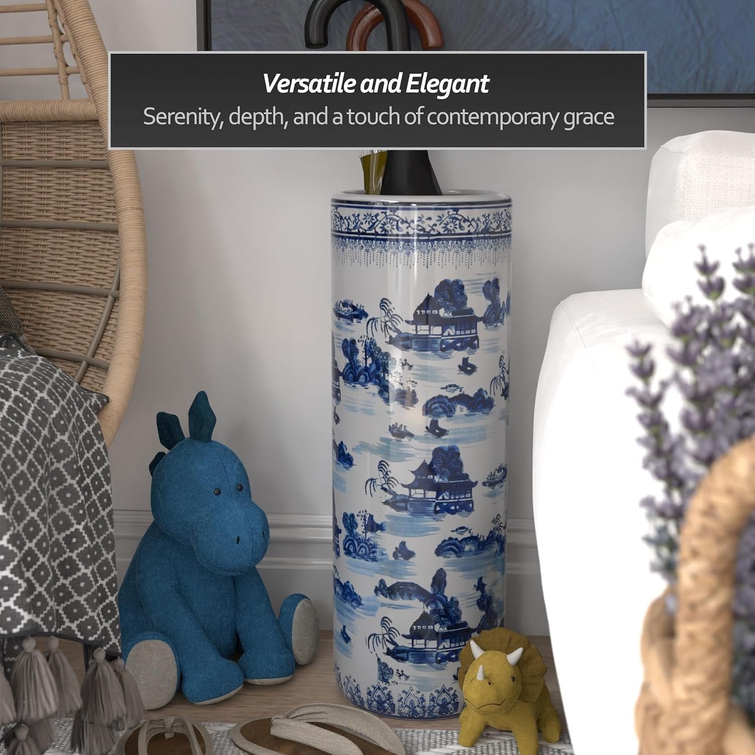 20 Blue & White Porcelain  Stand with Landscape Design