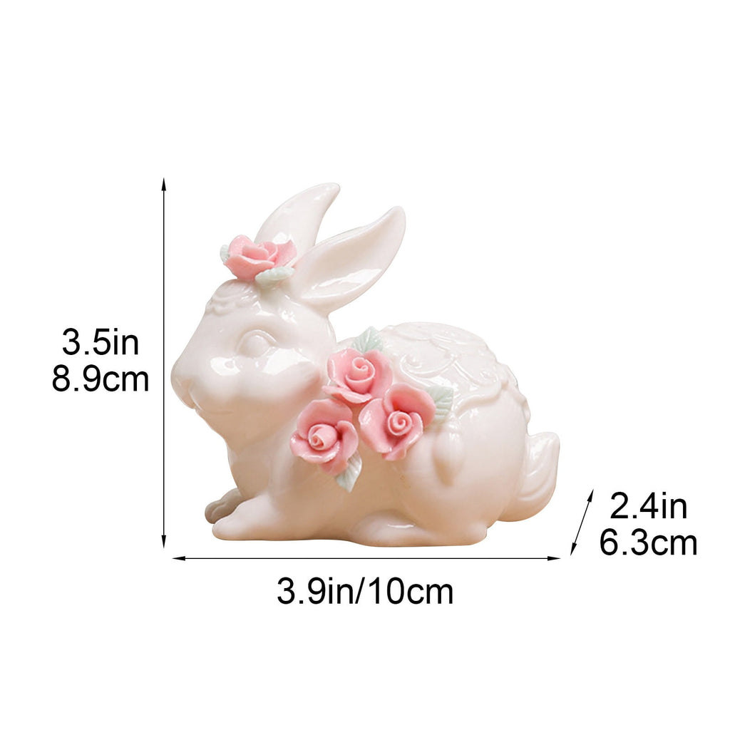 Easter Decorations Ceramic Bunny Figurine, White Rabbit Ornament for Spring Home Accent, Cute Shelf Decor for Living Room Tabletop Centerpiece