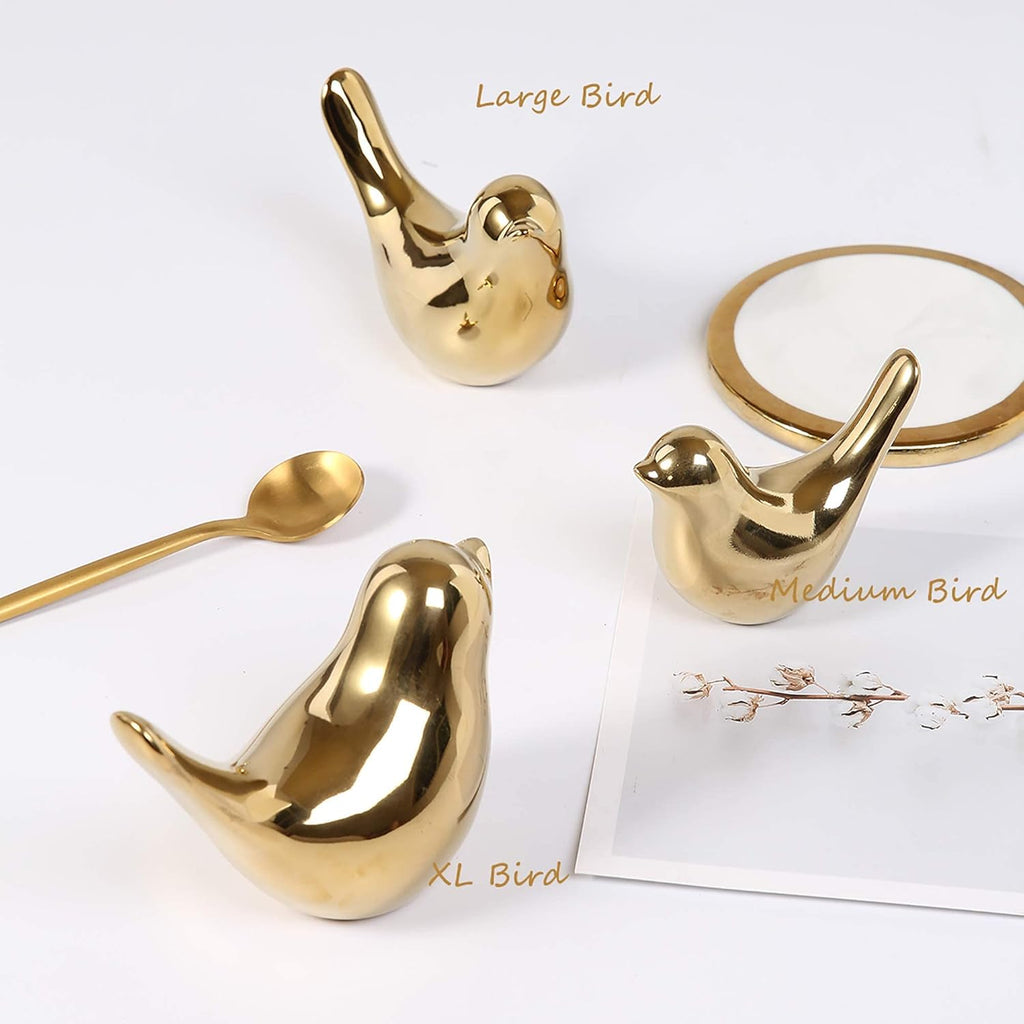 Small Birds Statues Gold Home Decor Modern Style Figurine Decorative Ornaments for Living Room, Bedroom, Office Desktop, Cabinets Extra Large-Golden