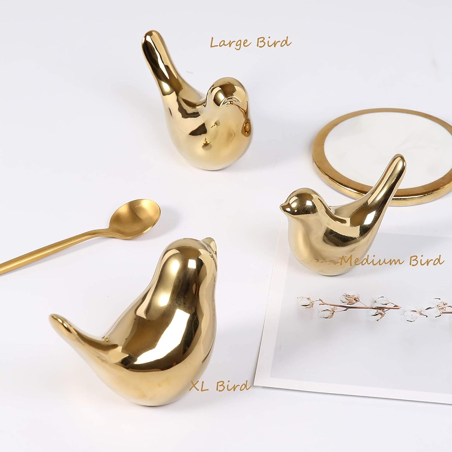 Small Birds Statues Gold Home Decor Modern Style Figurine Decorative Ornaments for Living Room, Bedroom, Office Desktop, Cabinets Extra Large-Golden