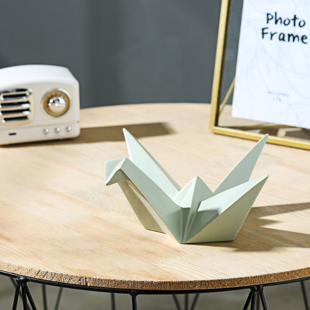 Ceramic Origami Crane Figurine Statue Handcrafted Crane Shaped Statue for Home Decor Ornament - Pink