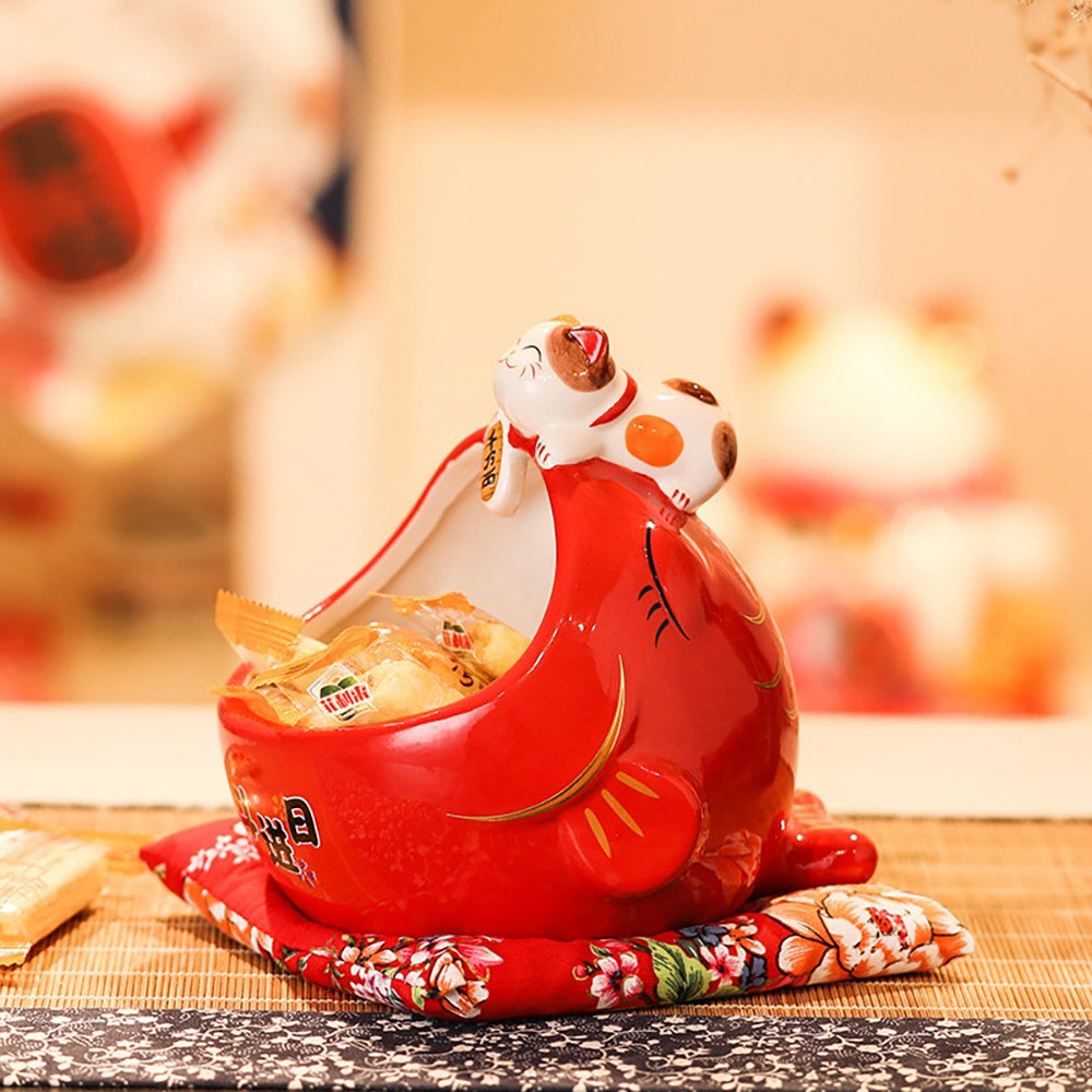 Ceramic Candy Box Cute Storage Box Money Box Chinese Home Decor for Attract Wealth and Good Luck