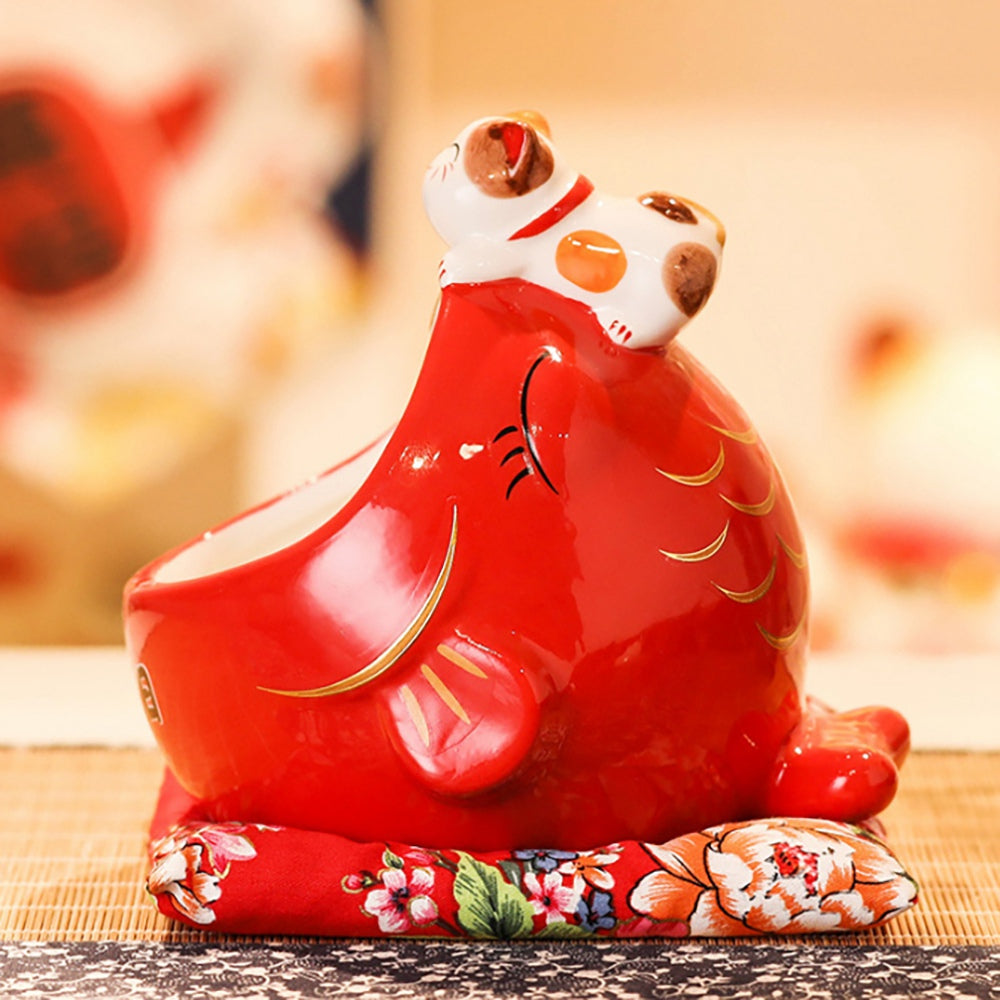 Ceramic Candy Box Cute Storage Box Money Box Chinese Home Decor for Attract Wealth and Good Luck