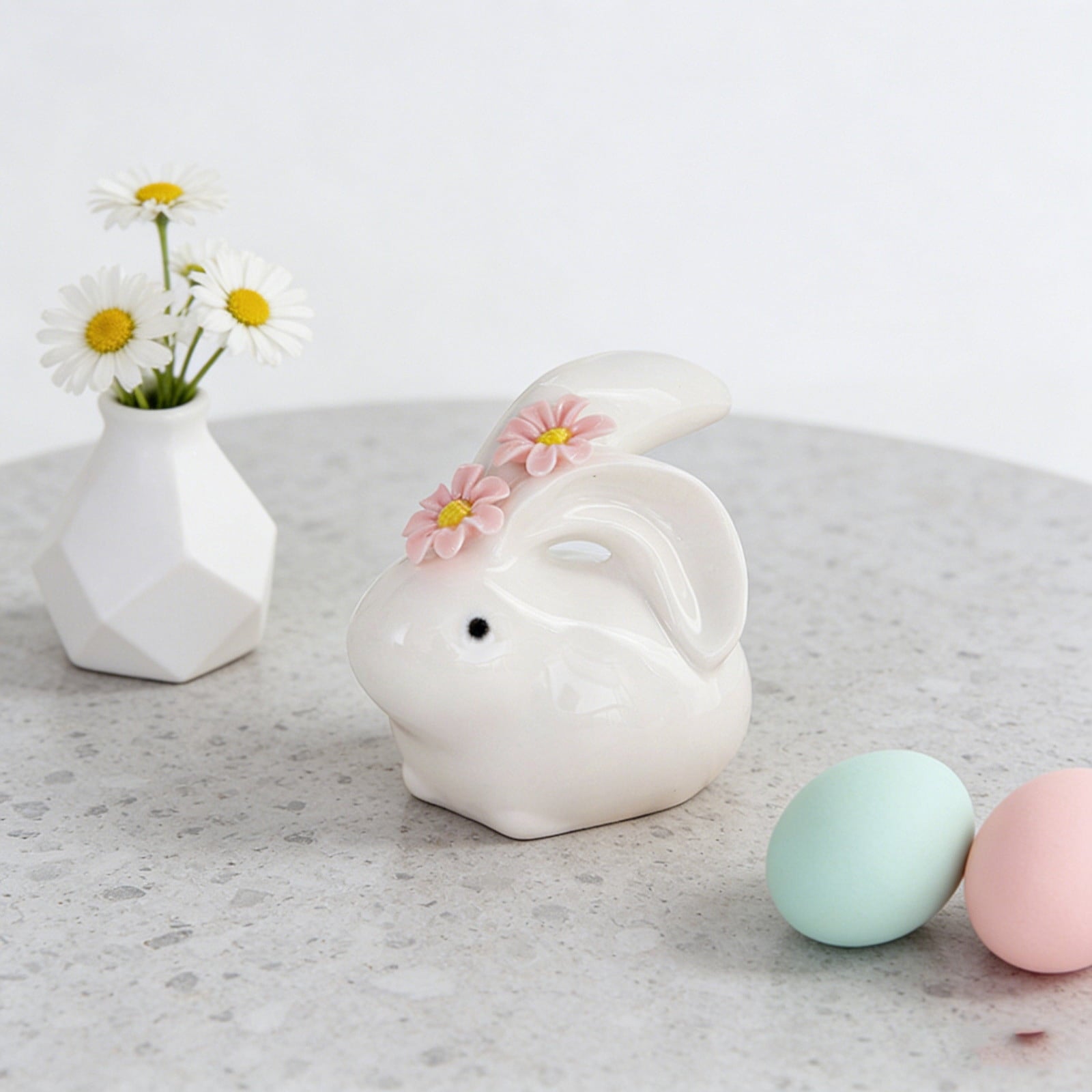 Easter Decorations Ceramic Bunny Figurine, White Rabbit Ornament for Spring Home Accent, Cute Shelf Decor for Living Room Tabletop Centerpiece