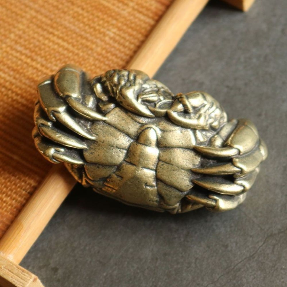 Solid Brass Crab Figurine Gold Plated Chinese Style Tea Pet Desk Decor