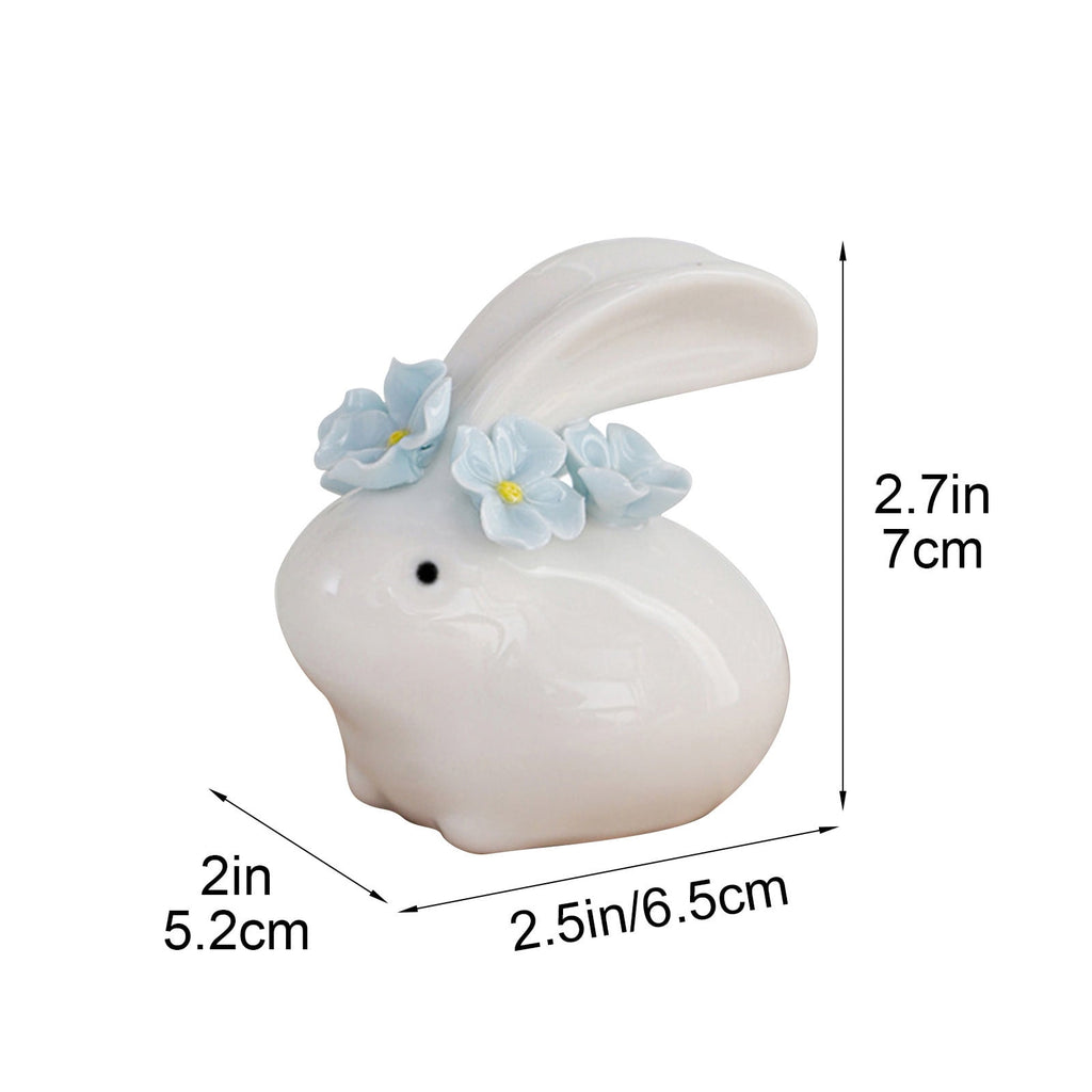 Easter Decorations Ceramic Bunny Figurine, White Rabbit Ornament for Spring Home Accent, Cute Shelf Decor for Living Room Tabletop Centerpiece