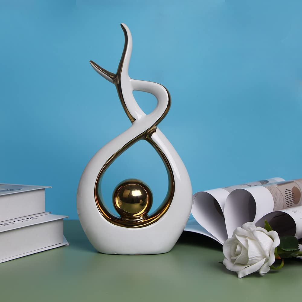 Ceramic Statue Figurine Black and Gold Small Modern Abstract Art Home Decor