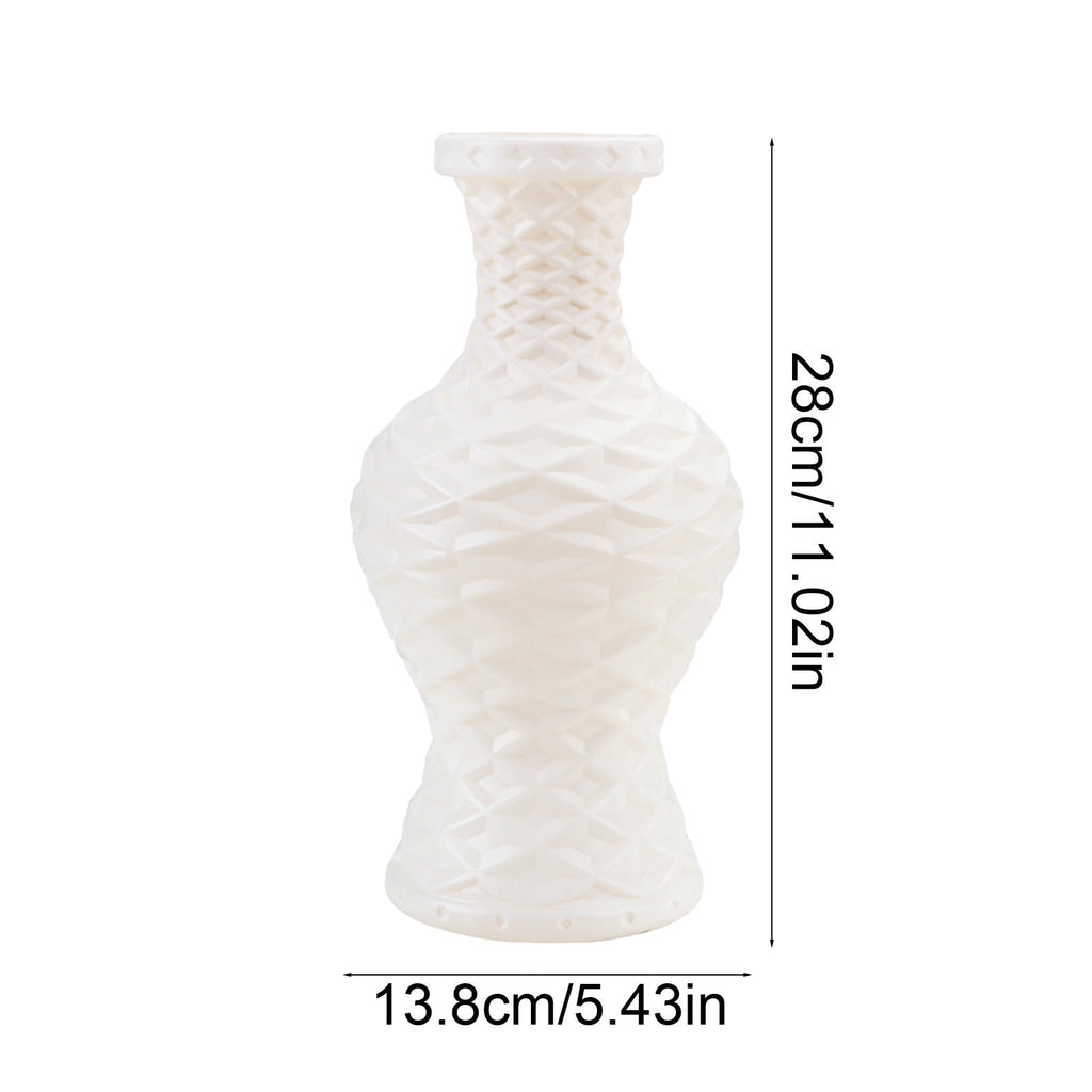 Plastic Flower Vase with Imitation Glazed Finish, 11 Inch Shatterproof Decorative Centerpiece for TV Cabinet and Living Room Styling