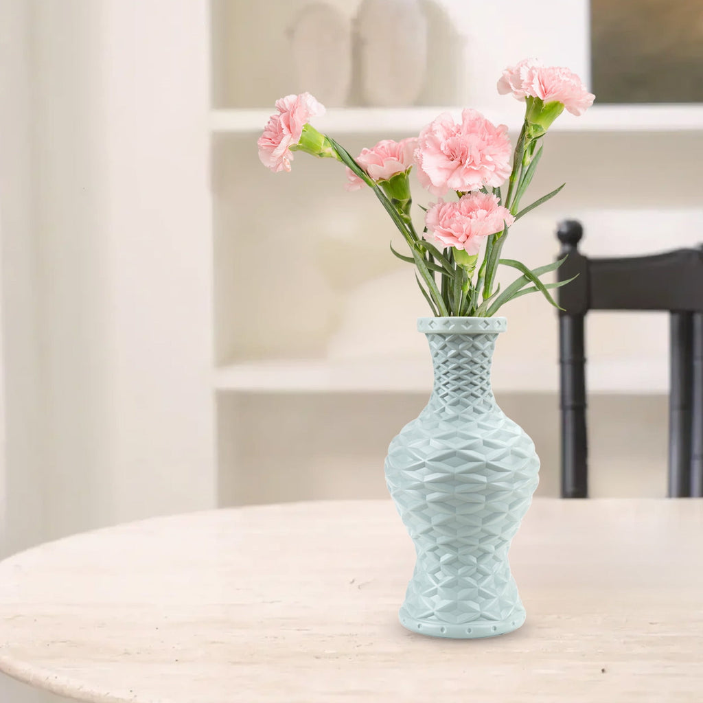 Plastic Flower Vase with Imitation Glazed Finish, 11 Inch Shatterproof Decorative Centerpiece for TV Cabinet and Living Room Styling