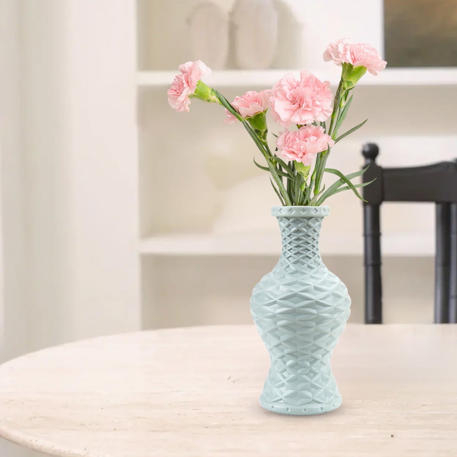 Plastic Flower Vase with Imitation Glazed Finish, 11 Inch Shatterproof Decorative Centerpiece for TV Cabinet and Living Room Styling