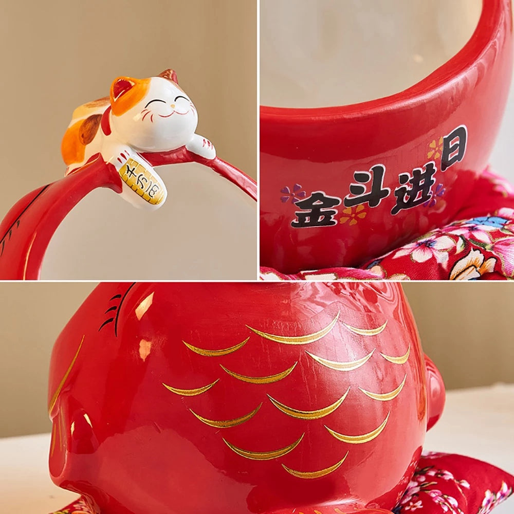 Ceramic Candy Box Cute Storage Box Money Box Chinese Home Decor for Attract Wealth and Good Luck