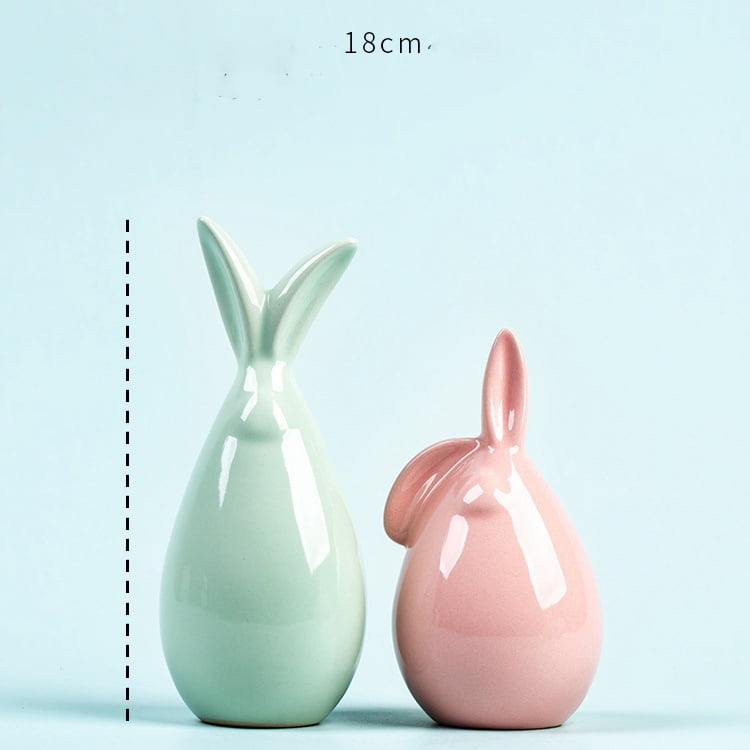 2Pcs Ceramic Bunnies Easter Bunny Figurine Ornaments Ceramic Rabbit Egg Crafts for Home Decor and Seasonal Decoration