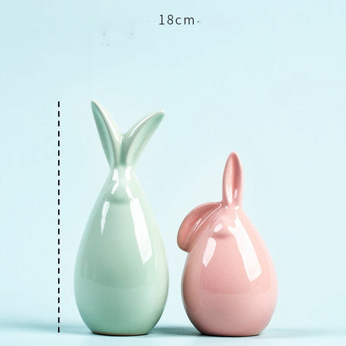 2Pcs Ceramic Bunnies Easter Bunny Figurine Ornaments Ceramic Rabbit Egg Crafts for Home Decor and Seasonal Decoration