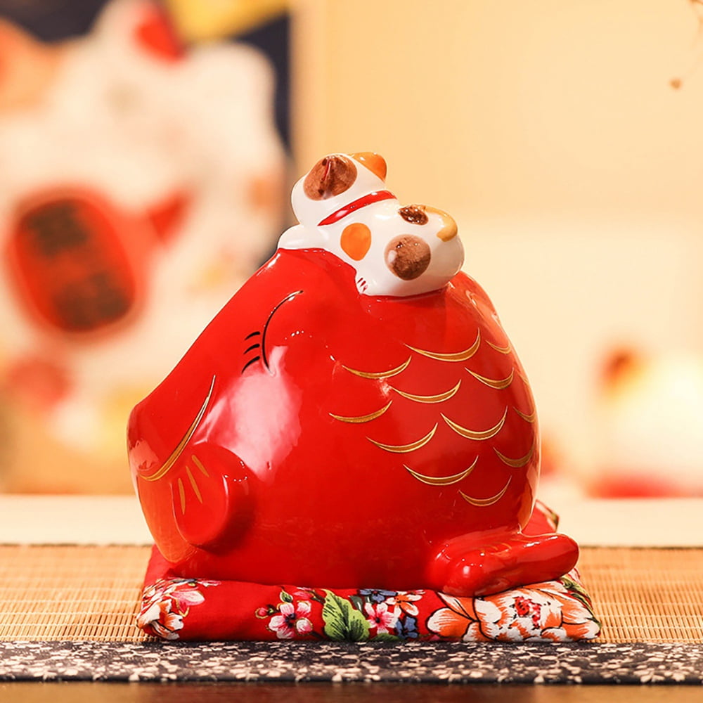 Ceramic Candy Box Cute Storage Box Money Box Chinese Home Decor for Attract Wealth and Good Luck