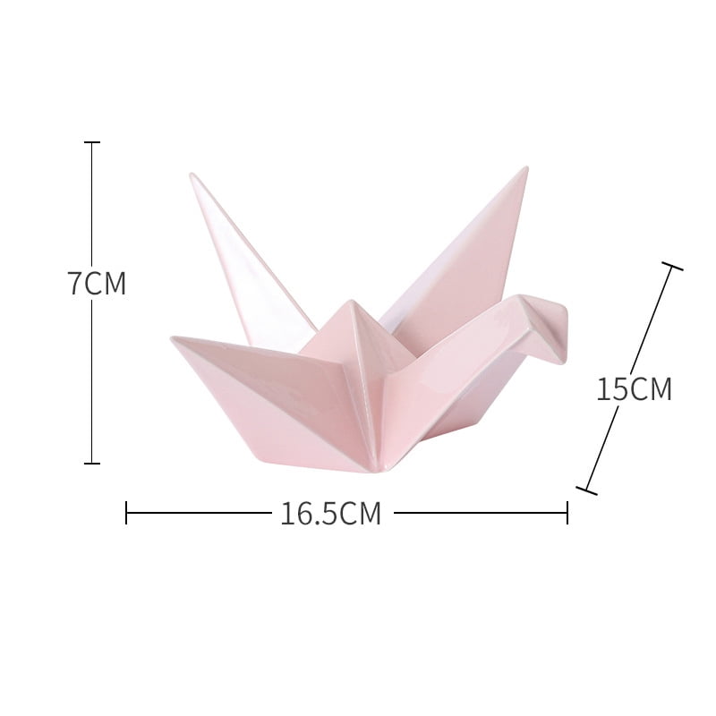 Ceramic Origami Crane Figurine Statue Handcrafted Crane Shaped Statue for Home Decor Ornament - Pink