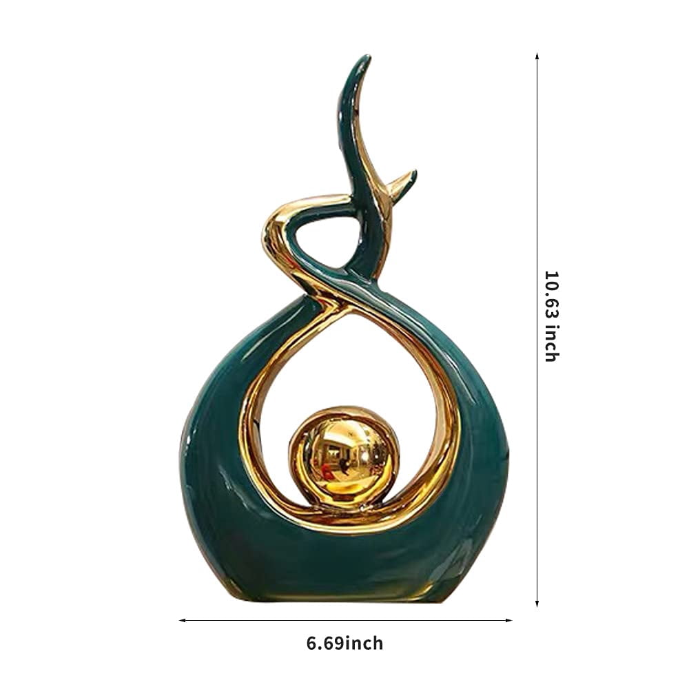 Ceramic Statue Figurine Green and Gold Small Home Decor