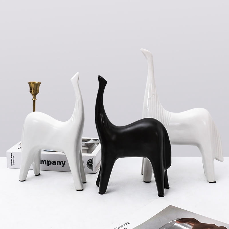 Ceramic Horse Statues，Black Modern Small Ceramic Animal Statues Decorative，Ornaments for Living Room Bedroom Office Desktop Cabinet Home Decor
