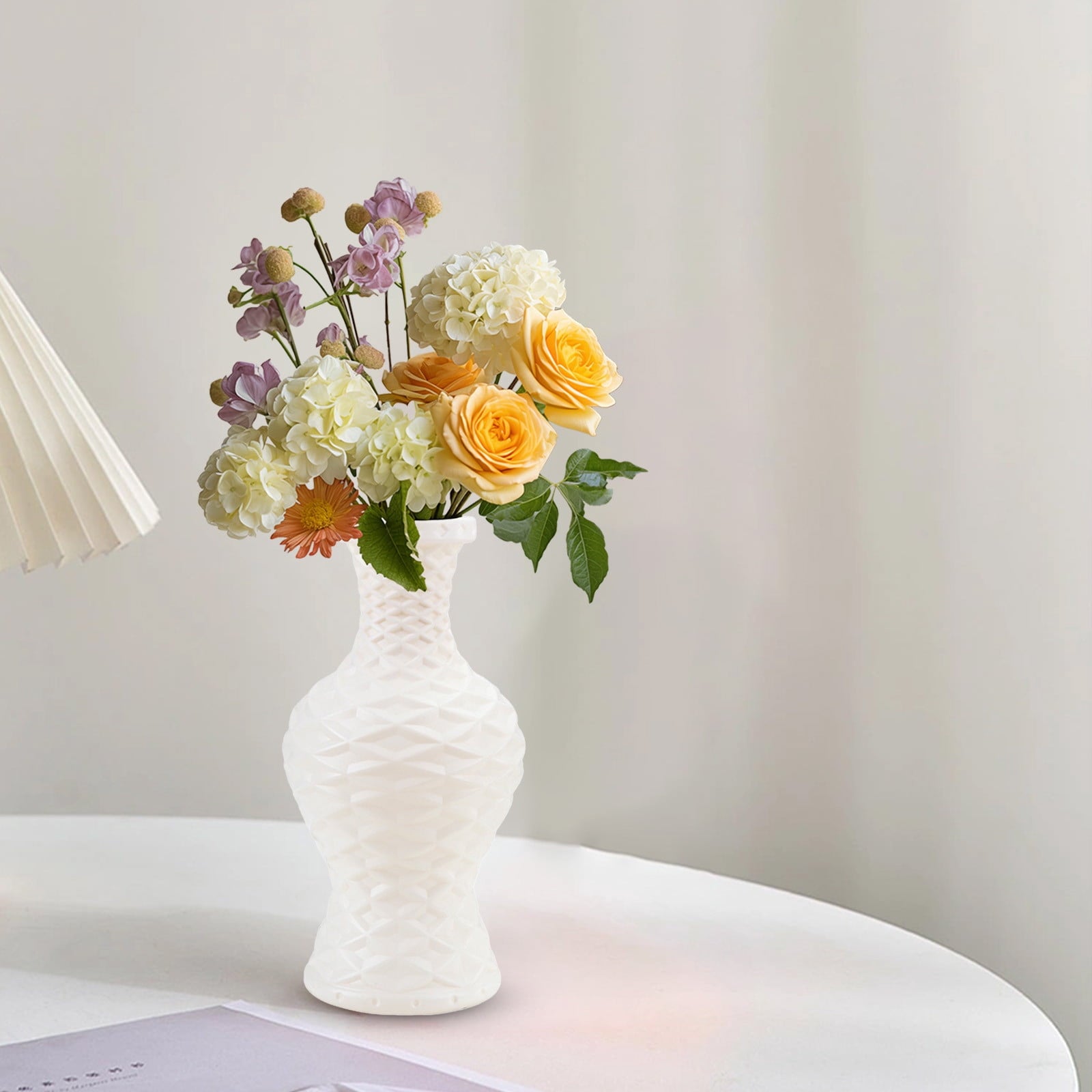 Plastic Flower Vase with Imitation Glazed Finish, 11 Inch Shatterproof Decorative Centerpiece for TV Cabinet and Living Room Styling