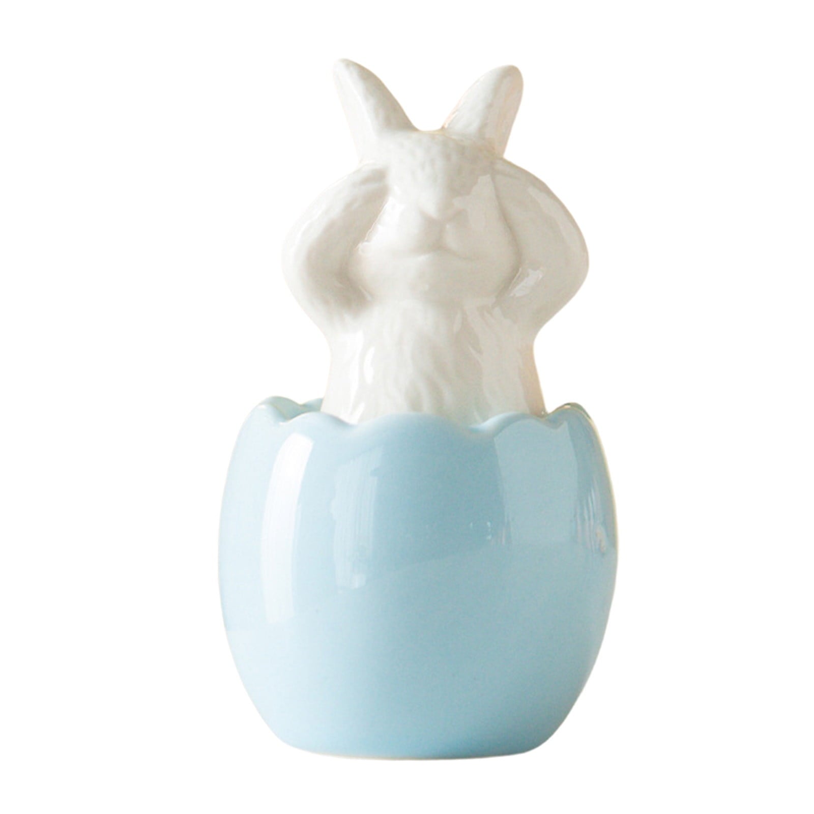 Blue Ceramic Bunny Figurine, Easter Decorations for Home, Spring Rabbit Statue for Table Mantel Shelf, Cute Pastel Easter Gift