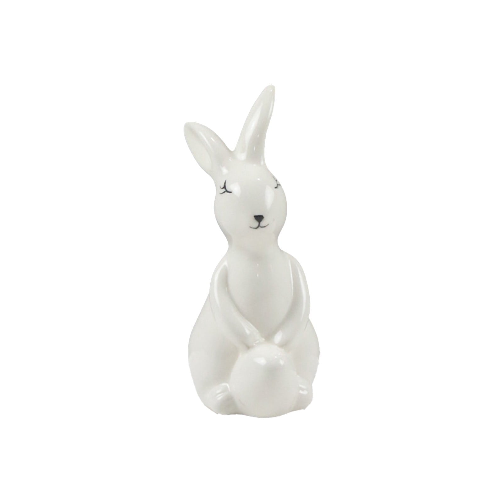 Ceramic Easter Bunny Figurine with Egg, White Spring Home Decor for Tabletop, Cute Rabbit Ornament for Holiday Shelf Decorations