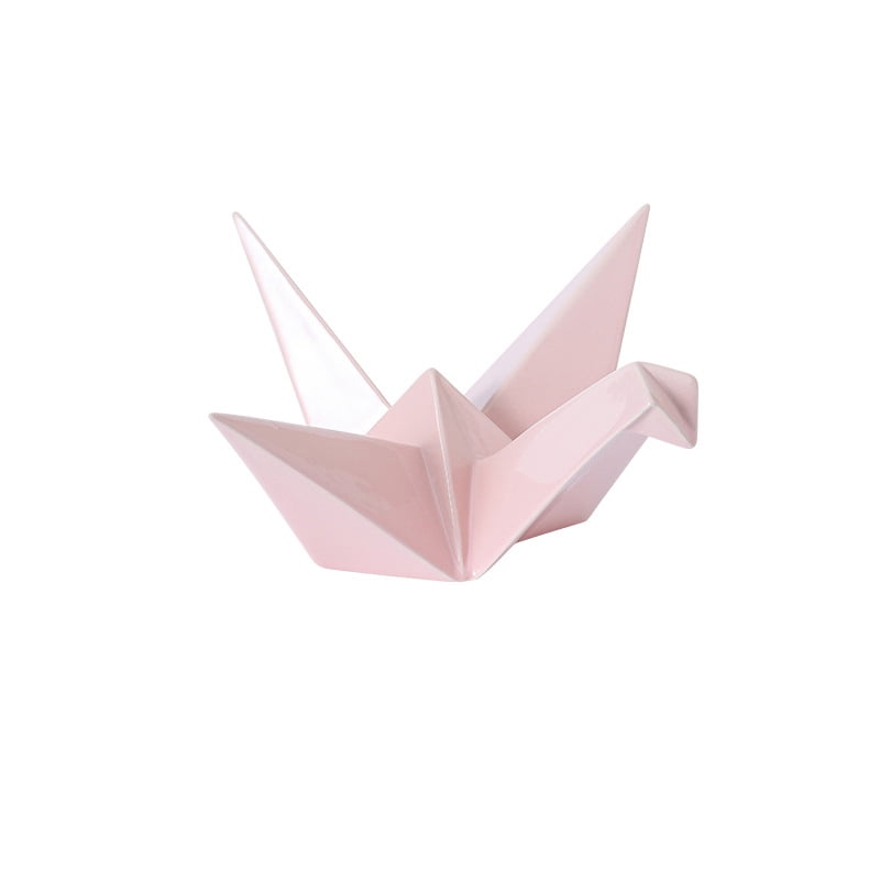 Ceramic Origami Crane Figurine Statue Handcrafted Crane Shaped Statue for Home Decor Ornament - Pink