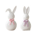 Ceramic Rabbit Figurines Set of 2, Easter Bunny Decor with Bow for Home Accent, Purple & Pink Spring Table Decorations