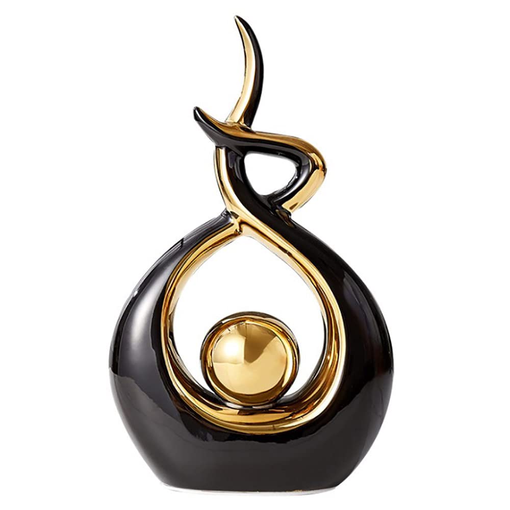 Ceramic Statue Figurine Black and Gold Small Modern Abstract Art Home Decor