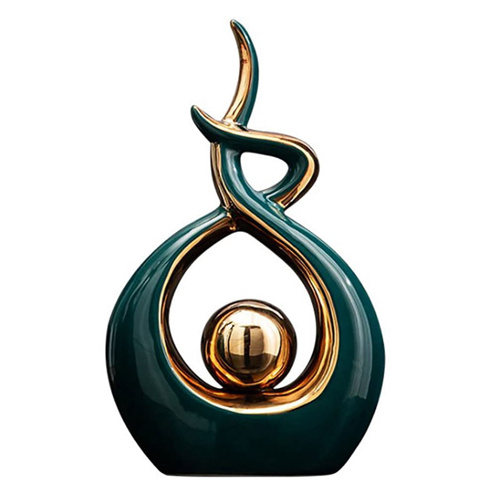 Ceramic Statue Figurine Green and Gold Small Home Decor