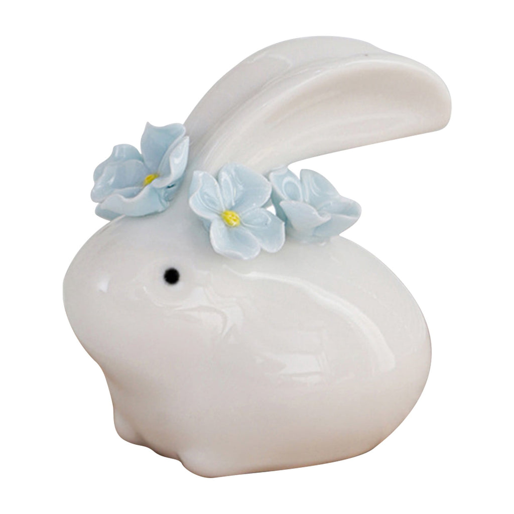 Easter Decorations Ceramic Bunny Figurine, White Rabbit Ornament for Spring Home Accent, Cute Shelf Decor for Living Room Tabletop Centerpiece