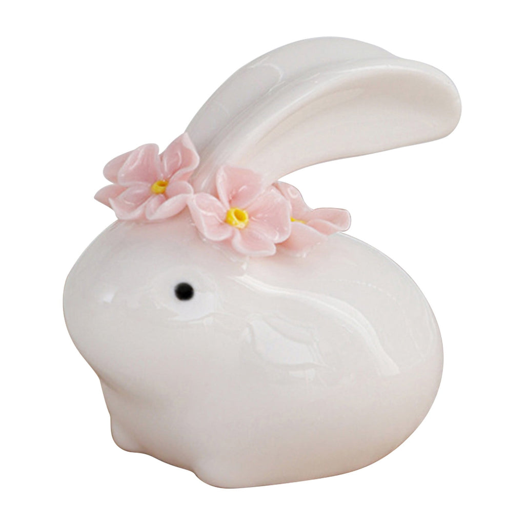 Easter Decorations Ceramic Bunny Figurine, White Rabbit Ornament for Spring Home Accent, Cute Shelf Decor for Living Room Tabletop Centerpiece