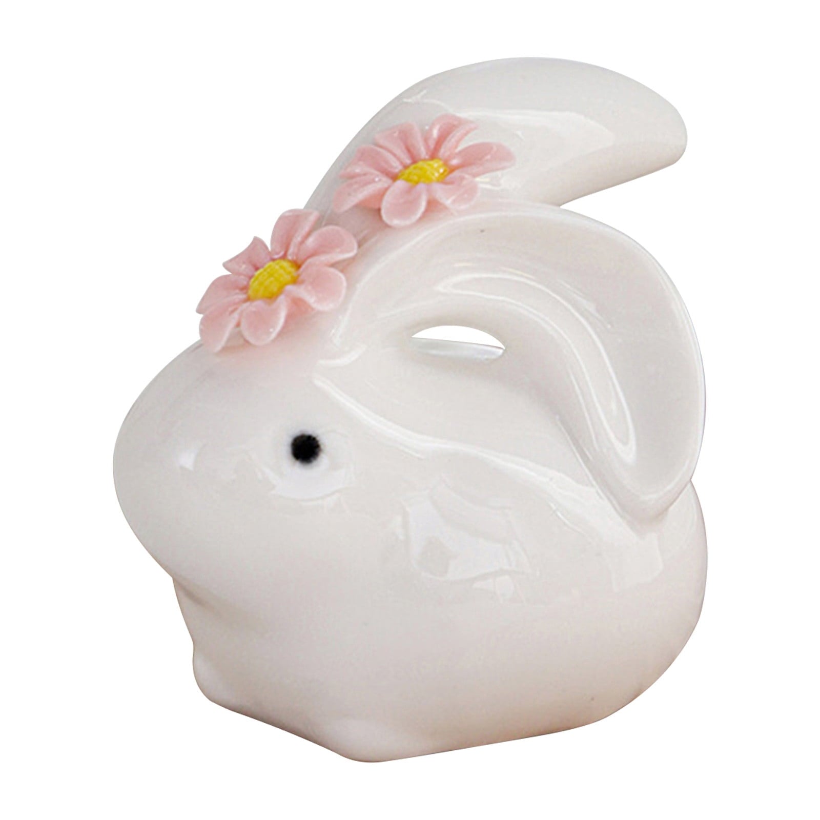 Easter Decorations Ceramic Bunny Figurine, White Rabbit Ornament for Spring Home Accent, Cute Shelf Decor for Living Room Tabletop Centerpiece