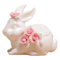 Easter Decorations Ceramic Bunny Figurine, White Rabbit Ornament for Spring Home Accent, Cute Shelf Decor for Living Room Tabletop Centerpiece