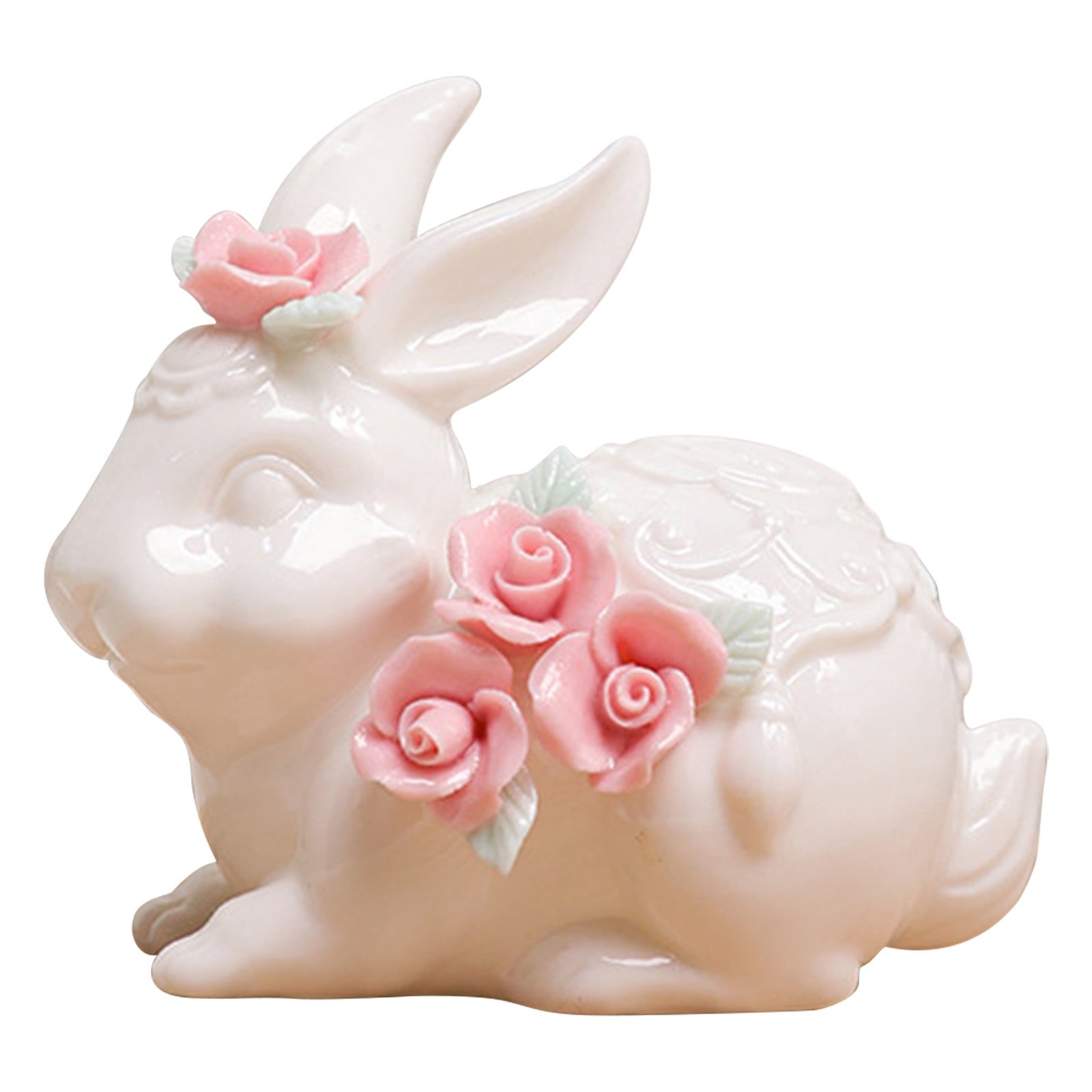 Easter Decorations Ceramic Bunny Figurine, White Rabbit Ornament for Spring Home Accent, Cute Shelf Decor for Living Room Tabletop Centerpiece