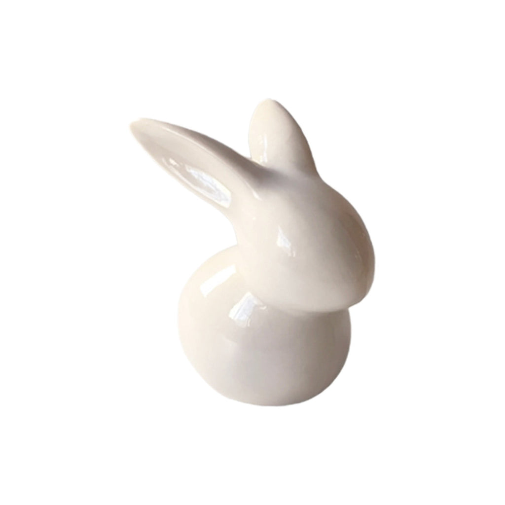 Easter Decorations Ceramic Bunny Figurine, White and Pink Rabbit Statue for Home Accents, Spring Table Centerpiece or Shelf Decor