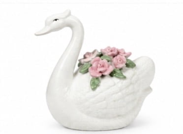 Fine Ceramic The Lucky Swan Decorative Ceramic Figurine with Pink Flowers