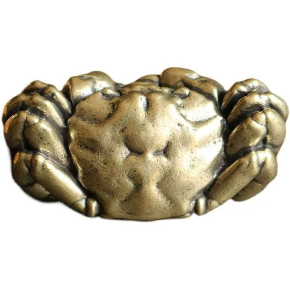 Solid Brass Crab Figurine Gold Plated Chinese Style Tea Pet Desk Decor