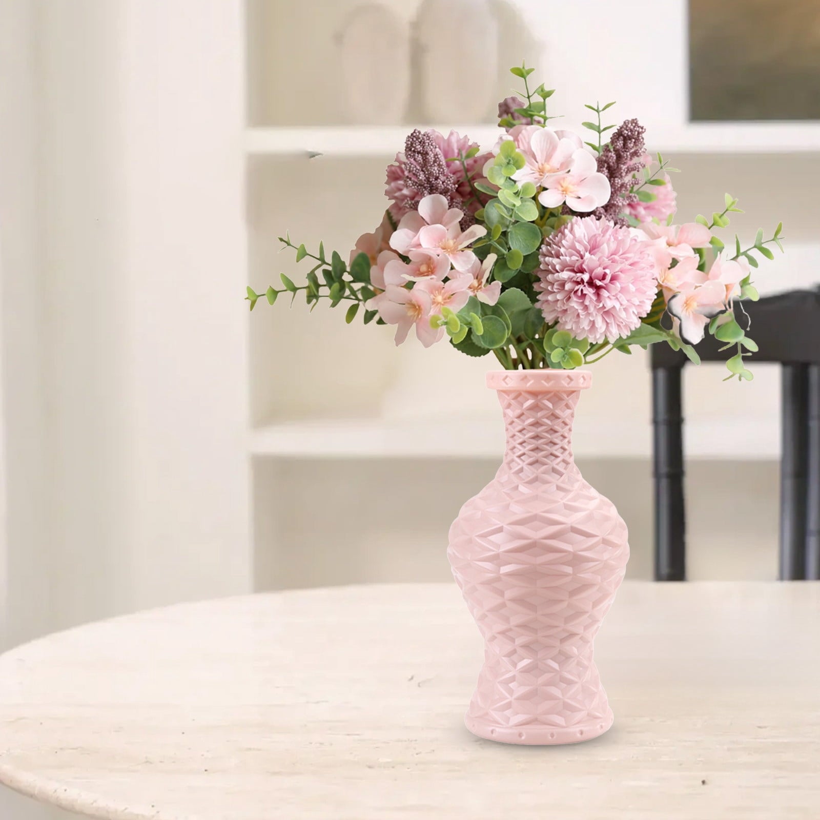 Plastic Flower Vase with Imitation Glazed Finish, 11 Inch Shatterproof Decorative Centerpiece for TV Cabinet and Living Room Styling